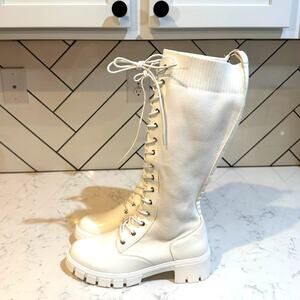 Jeossy Knee High Riding Combat Boots Tall Platform Chunky Heel size 11 white